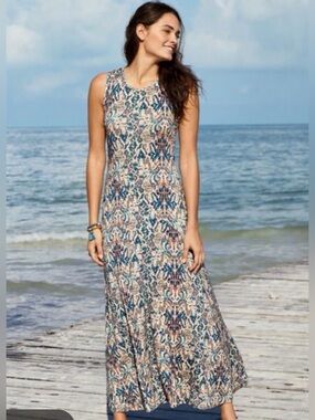 Peruvian Connection Cote Bastide Floral A line Sleeveless Viscose Dress, Medium